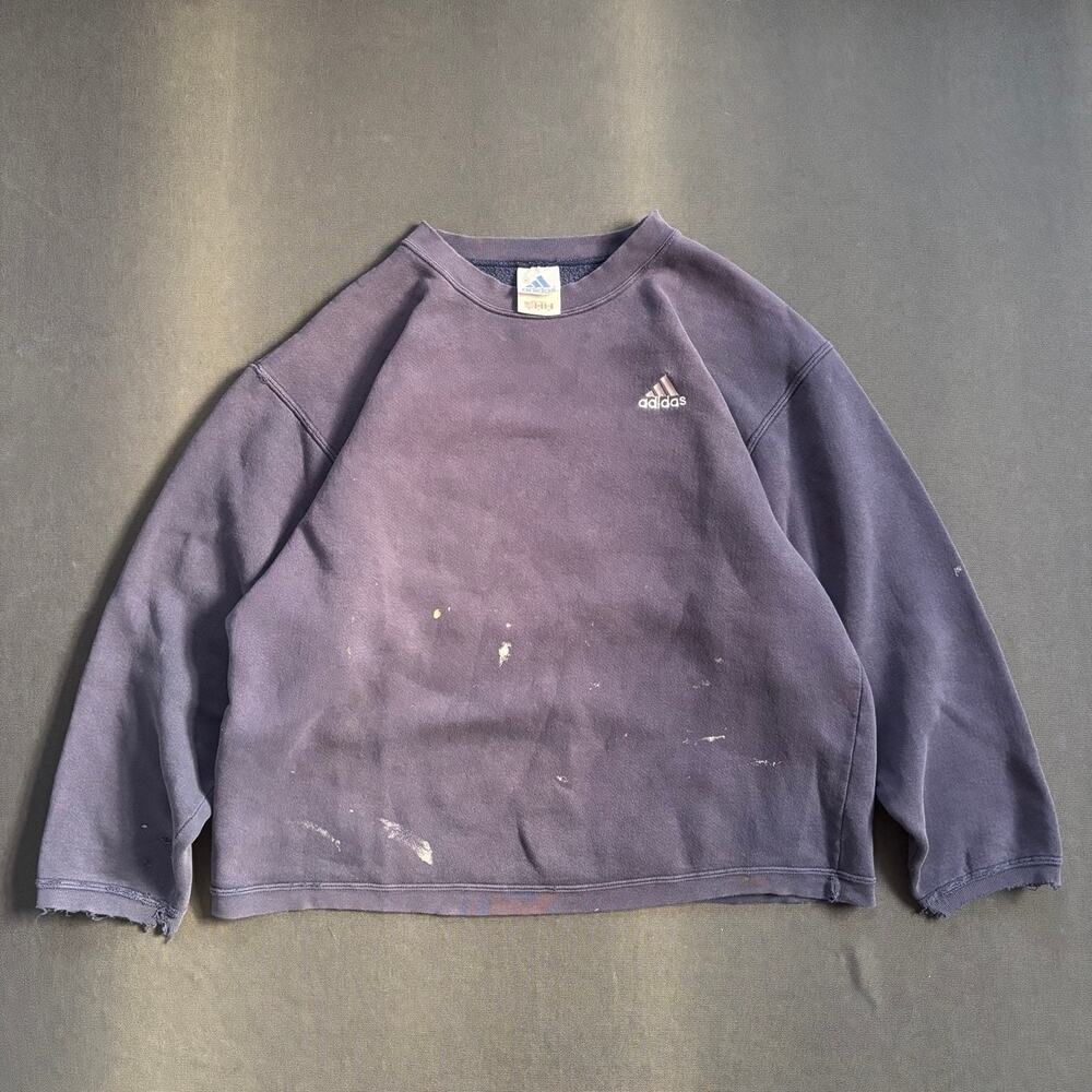 Vintage Faded Distressed Adidas Navy Cotton Crewneck  Made In Canada Sz M